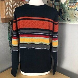 Soul Star England Black Striped Crew Neck Long Sleeve Sweater Men's size S
